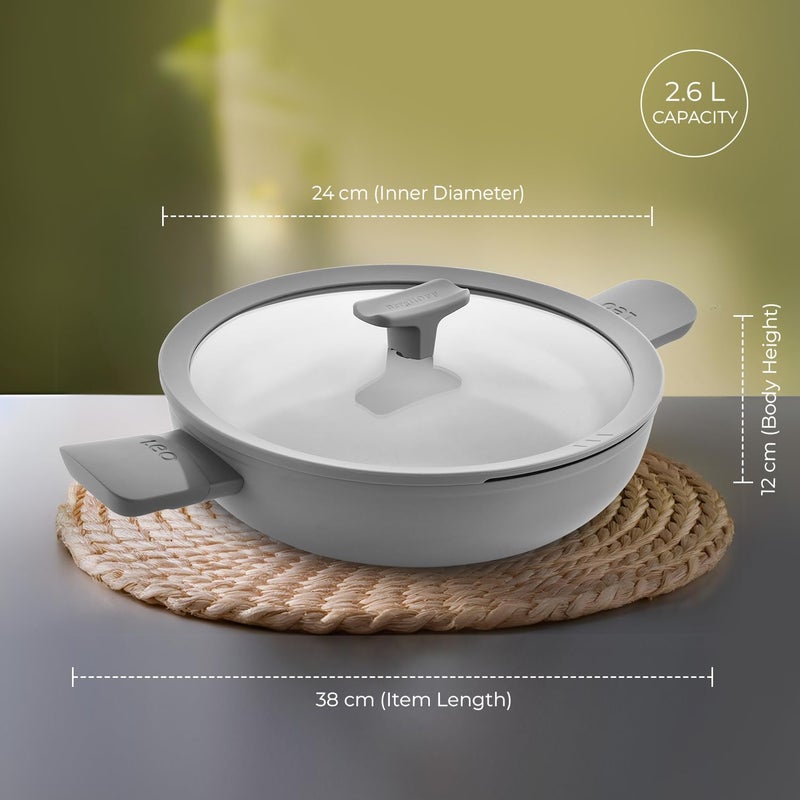 Berghoff 24 cm Recycled Aluminum Non-Stick Cooking Kadhai & Toughened Glass Lid | CeraGreen Ceramic Coating| PTFE, PFAS Free |Induction, Dishwasher Ready |Dark Grey |5 Yr Warranty - Image 2