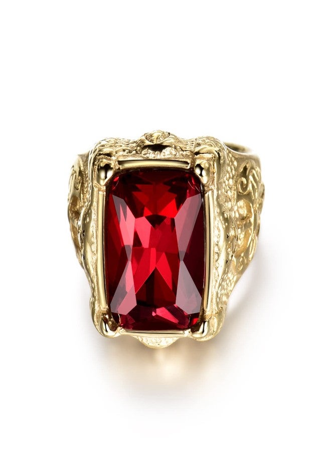 MASOP Gold Tone Mens Titunium Steel Rings with Big Rectangle Red Stone Fashion Party Jewelry Ring Size 10 - Image 2