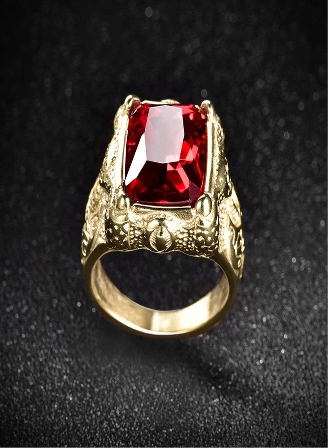 MASOP Gold Tone Mens Titunium Steel Rings with Big Rectangle Red Stone Fashion Party Jewelry Ring Size 10 - Image 5