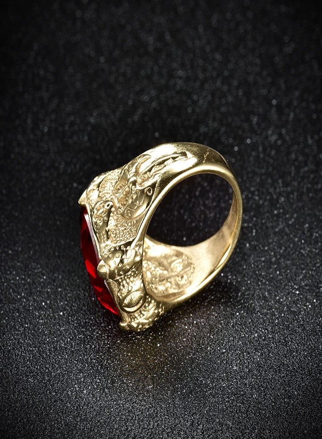 MASOP Gold Tone Mens Titunium Steel Rings with Big Rectangle Red Stone Fashion Party Jewelry Ring Size 10 - Image 4