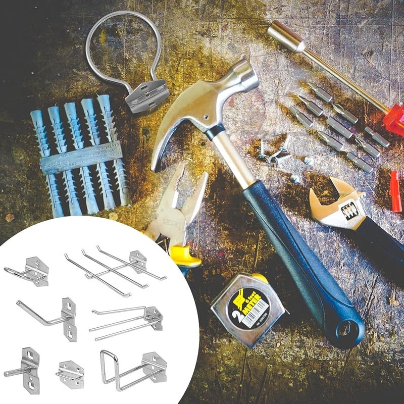7Pcs Steel Tool Hanging Hook Set Wall Mounted Garage Workshop Organizer Rust Resistant - Image 3