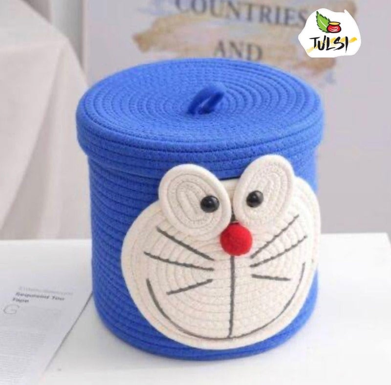 Rosslyn Kids Lid Basket with Beautiful Characters - Rope Storage Basket for Baby Diaper, Stuffed Animal Storage Bin Rope Basket for Kids Toy, Baby Laundry Baskets with lid - Doreamon - Image 2