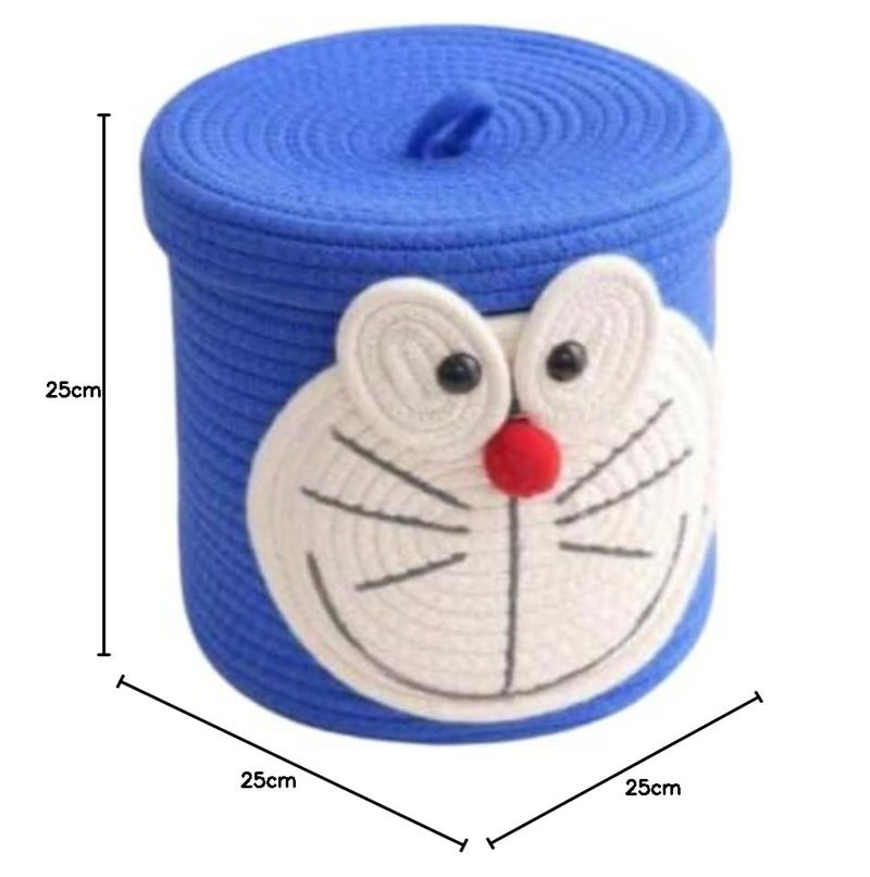 Rosslyn Kids Lid Basket with Beautiful Characters - Rope Storage Basket for Baby Diaper, Stuffed Animal Storage Bin Rope Basket for Kids Toy, Baby Laundry Baskets with lid - Doreamon - Image 4
