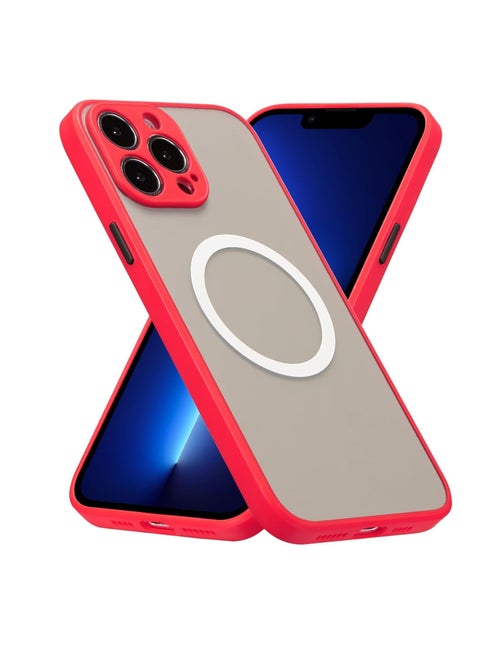 جراب مغناطيسي لهاتف iPhone 14 pro max، متوافق مع الشحن اللاسلكي [ملمس حريري] [ظهر غير لامع من البولي كربونات] جراب هاتف نحيف مقاوم للصدمات من مادة TPU - أحمر