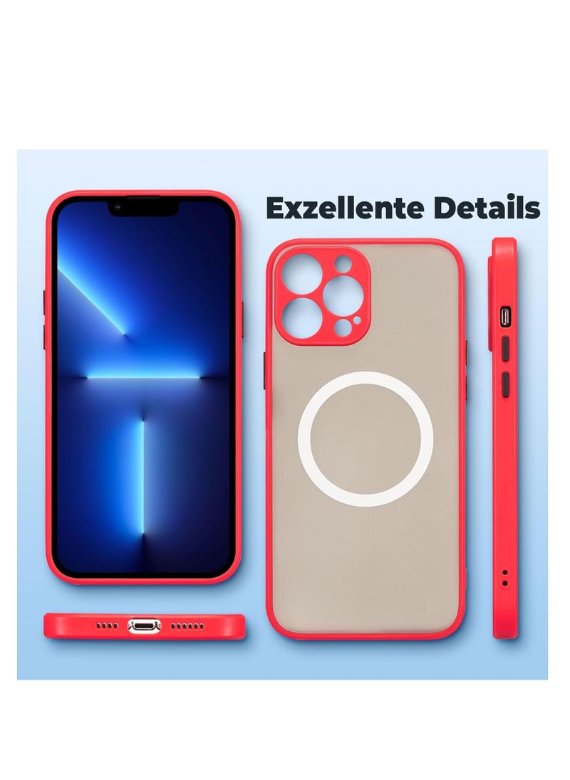 جراب مغناطيسي لهاتف iPhone 14 pro max، متوافق مع الشحن اللاسلكي [ملمس حريري] [ظهر غير لامع من البولي كربونات] جراب هاتف نحيف مقاوم للصدمات من مادة TPU - أحمر