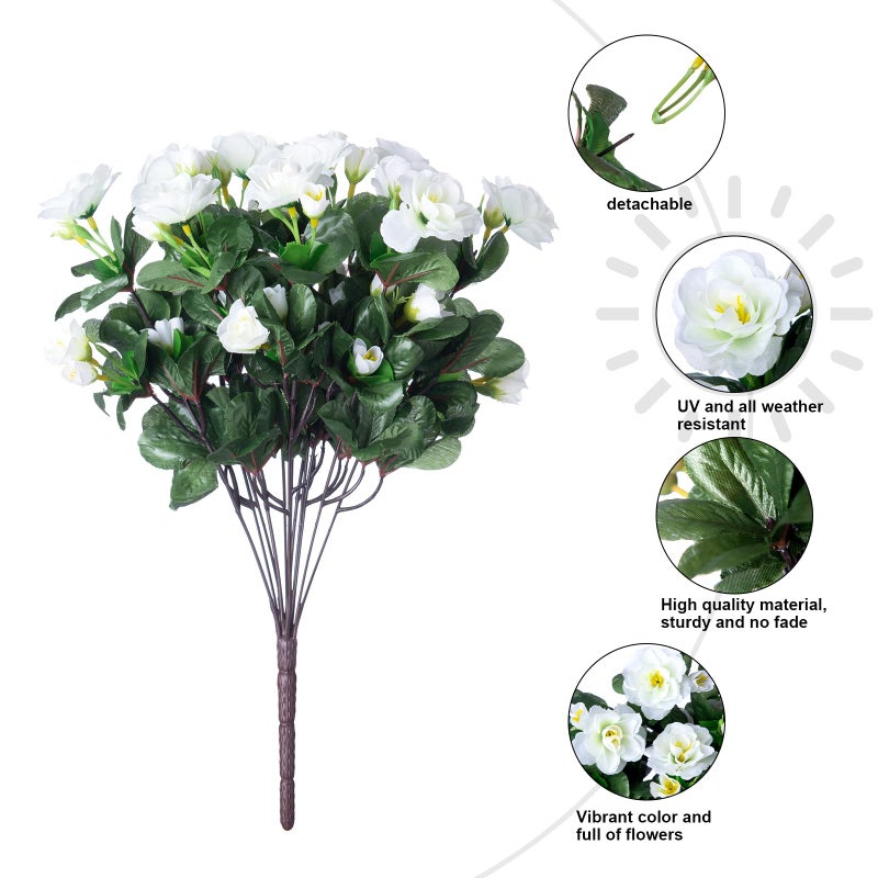 Ivydale Artificial Fake White Flowers Plants for Spring Outdoor Outside, Faux Silk Camellia UV Resistant Realistic for Front Door Porch Patio Balcony Garden Yard Decor, 3 Large Bundles - Image 5