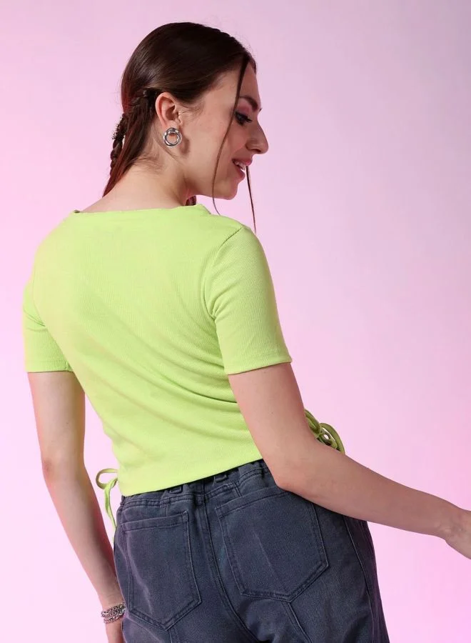 Freehand  Women Regular Fit Solid Round Neck Short Sleeve Ruched Top  | Best Price UAE