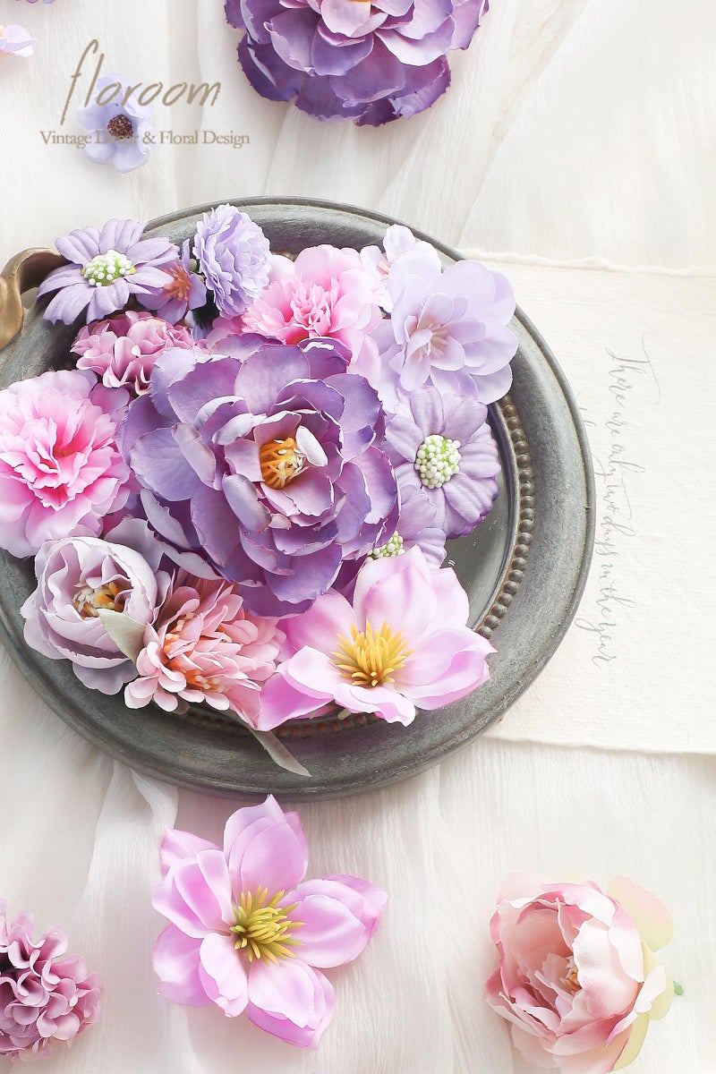 Floroom Mini Artificial Flower Heads Lavender & Purple Fake Peony Daisy Rose Multicolor Small Faux Silk Flower Heads for Cake Craft Garland Wedding Party Graduation Cap DIY Home Decoration, 0.8"-3.6" - Image 3