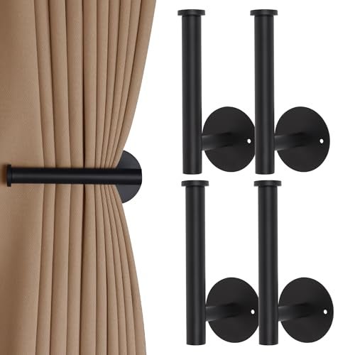 Groleca 4 Pack Curtain Holdbacks No Drill Curtain Tiebacks Self-Adhesive or Screw-in Curtain Holdbacks Curtain Pull Backs Curtain Hooks Curtain Holders Curtain Tie Backs for Curtains (4, Black) - Image 1