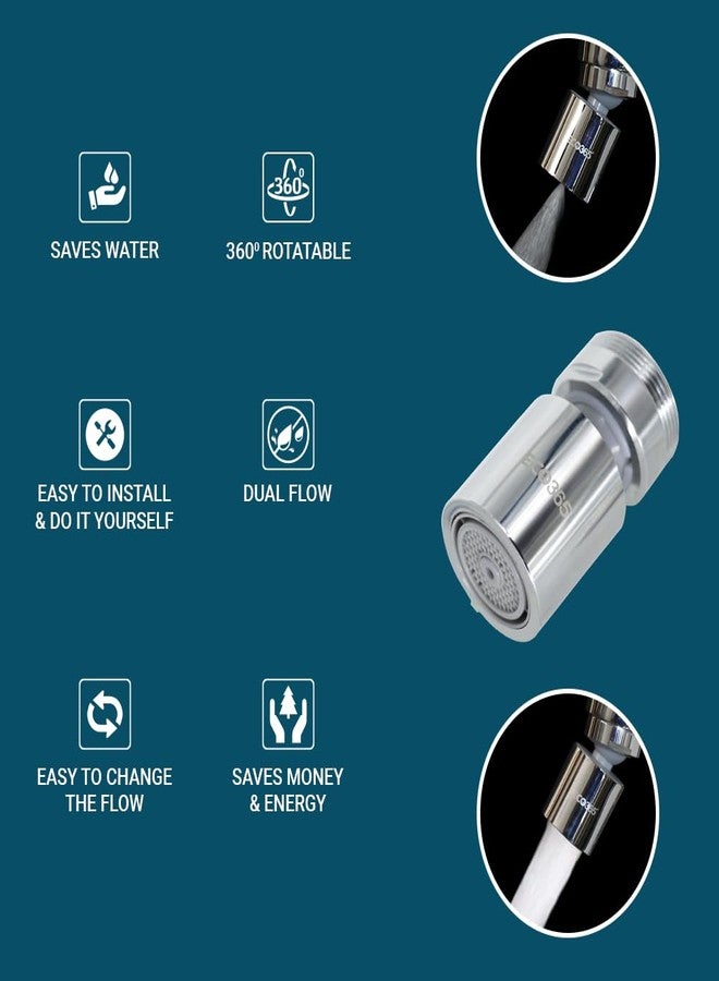 ECO365 X24 360° Rotatable Tap Extender | Dual Flow Foam & Jet Faucet Aerator | Chrome Finish Nozzle for Kitchen Sink & Bathroom | Water Saving & Anti-Splash Design - Pack of 2 - Image 4