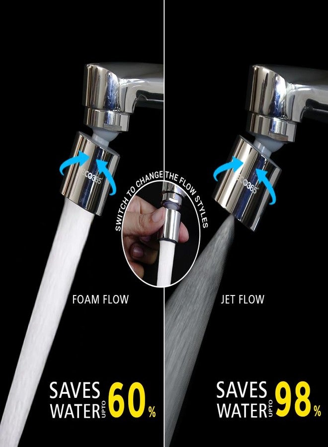 ECO365 X24 360° Rotatable Tap Extender | Dual Flow Foam & Jet Faucet Aerator | Chrome Finish Nozzle for Kitchen Sink & Bathroom | Water Saving & Anti-Splash Design - Pack of 2 - Image 2