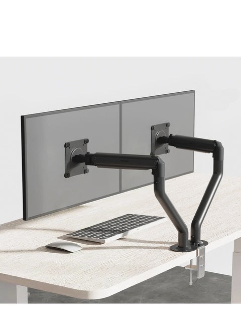 Dual Monitor Arm Mount – Adjustable Gas Spring Desk Stand with Clamp & Grommet Base, Fits 13”–32” LCD Screens, Fully Articulating Monitor Holder for Computer, Office & Gaming Setup