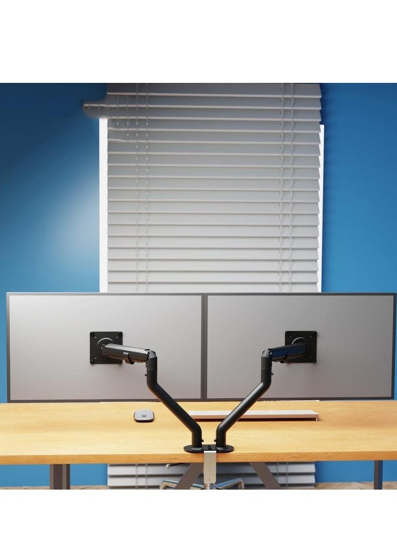 Dual Monitor Arm Mount – Adjustable Gas Spring Desk Stand with Clamp & Grommet Base, Fits 13”–32” LCD Screens, Fully Articulating Monitor Holder for Computer, Office & Gaming Setup