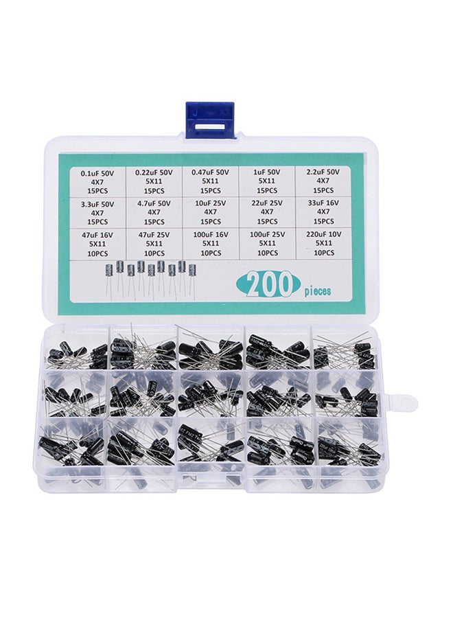 Loquat 200-Piece Electrolytic Capacitors With Storage Box Silver/Black 17.5centimeter - Image 1