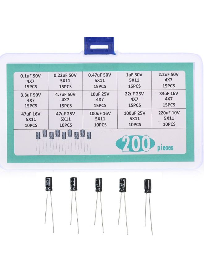 Loquat 200-Piece Electrolytic Capacitors With Storage Box Silver/Black 17.5centimeter - Image 3