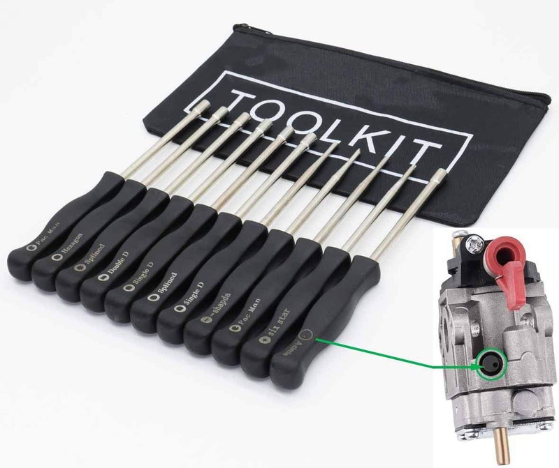 FYSHIQING 11 Pcs Carburetor Adjustment Tool Screwdriver Kit for Common 2 Cycle Carburator Adjusting Small Engine Carb Tune up Adjusting Tool, Carburetor Adjuster Tool - Carb Tool Kit (band black Tool bag) - Image 4