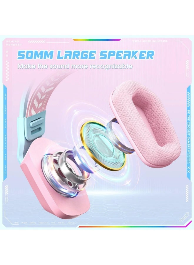 أونيكوما سماعة الألعاب X13 - سماعة رأس للألعاب بصوت ستيريو RGB مع ميكروفون - مقبس 3.5 ملم + USB للضوء لوحدات تحكم الهاتف المحمول PC PS4-5 وXbox One | وردى - Image 4