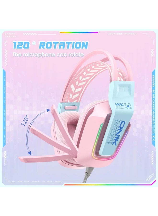 أونيكوما سماعة الألعاب X13 - سماعة رأس للألعاب بصوت ستيريو RGB مع ميكروفون - مقبس 3.5 ملم + USB للضوء لوحدات تحكم الهاتف المحمول PC PS4-5 وXbox One | وردى - Image 2