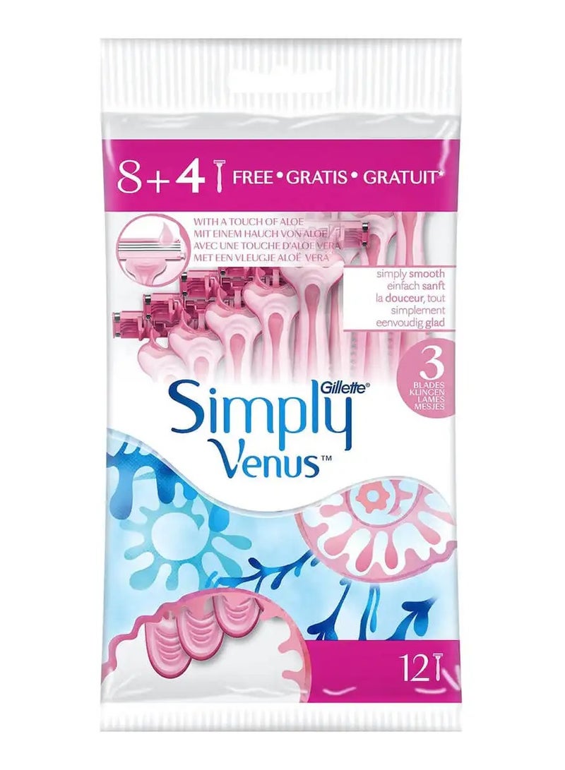 Gillette Simply 3 Disposable Blades Pack for Women 8+4 Pieces - Image 1
