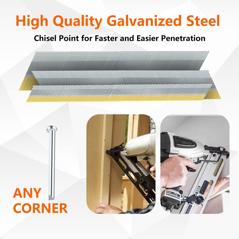 SITLDY 15 Gauge DA Angled Finish Nails, 34-Degree, 900-Pack (2-1/2", 2", 1-1/4" 300 Per Sizes), Galvanized Assorted Size Project Pack, for Pneumatic, Electric Angled Finish Nailer - Image 4