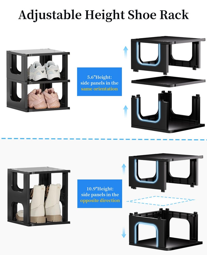 HAIXIN Shoe Organizer Rack for Small Spaces 5 Tier Plastic Vertical Narrow Shelves for Closet Black Shoe Holder, Stand for Entryway Storage Boots Organizer Stackable Cabinet - Image 4