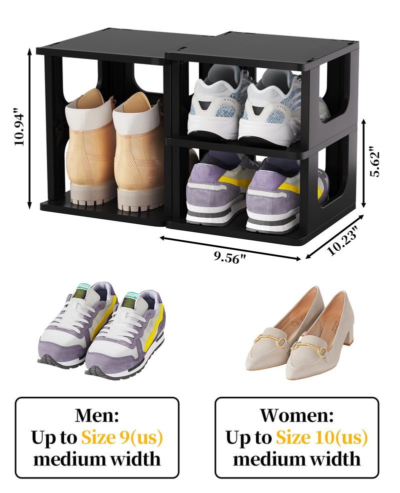 HAIXIN Shoe Organizer Rack for Small Spaces 5 Tier Plastic Vertical Narrow Shelves for Closet Black Shoe Holder, Stand for Entryway Storage Boots Organizer Stackable Cabinet - Image 2
