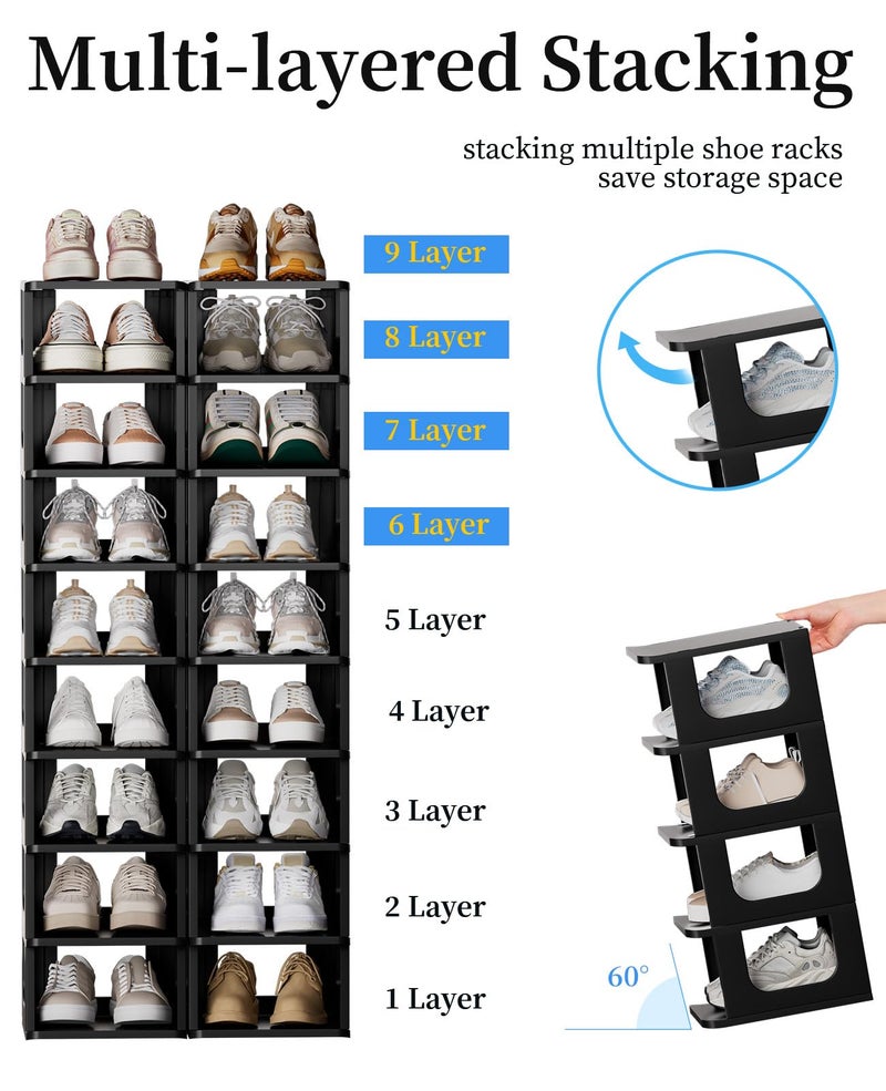 HAIXIN Shoe Organizer Rack for Small Spaces 5 Tier Plastic Vertical Narrow Shelves for Closet Black Shoe Holder, Stand for Entryway Storage Boots Organizer Stackable Cabinet - Image 5