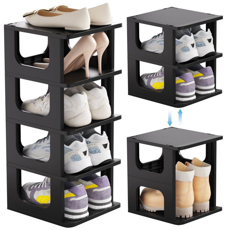 HAIXIN Shoe Organizer Rack for Small Spaces 5 Tier Plastic Vertical Narrow Shelves for Closet Black Shoe Holder, Stand for Entryway Storage Boots Organizer Stackable Cabinet - Image 1