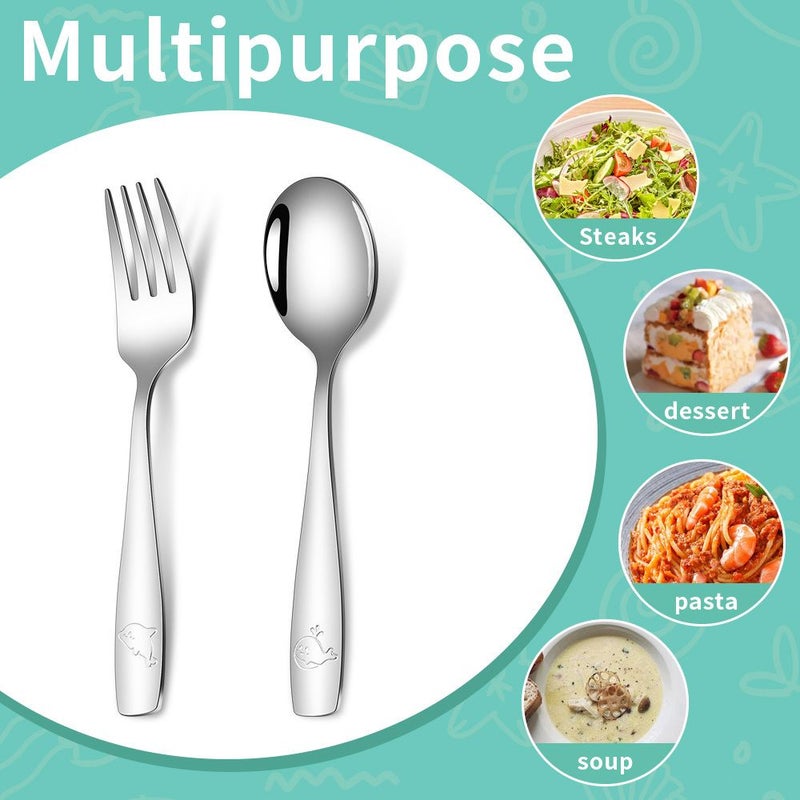 4pcs Silvery Stainless Steel Ocean Themed Cutlery Set 2 Spoons And 2 Scoops With Whale And Dolphin Designs Smooth Finish For Western Style Meals - Image 3