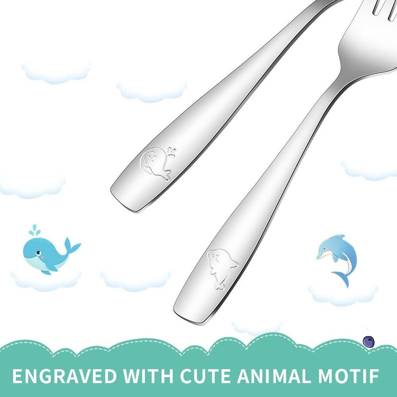 4pcs Silvery Stainless Steel Ocean Themed Cutlery Set 2 Spoons And 2 Scoops With Whale And Dolphin Designs Smooth Finish For Western Style Meals - Image 5