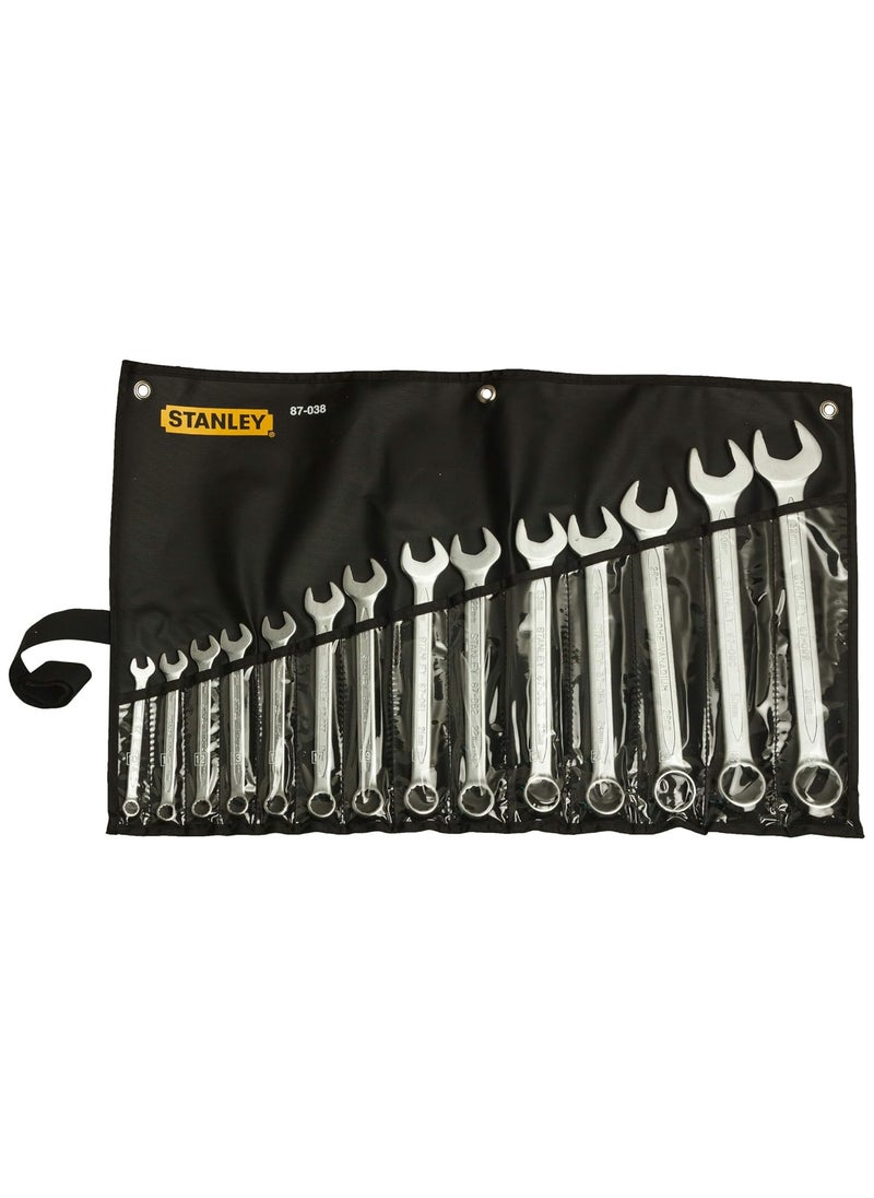 Stanley STANLEY 187038 38114 Chrome Vanadium Steel Slimline Metric Combination Spanner Set Silver 14Pieces  - Image 1