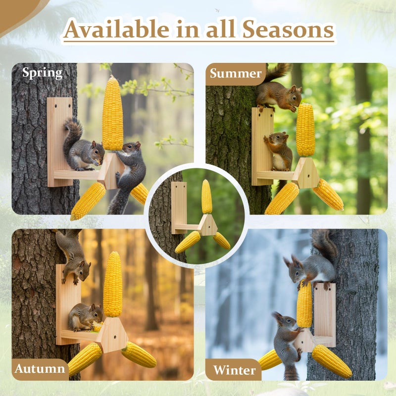 LemonRoad Squirrel Feeder for Outside, Squirrel Spinner Corn Cob Holder with 3 Ears, Wooden Chipmunk Feeder - Image 2