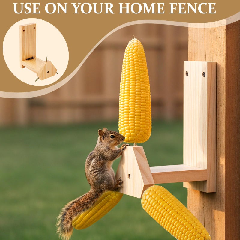 LemonRoad Squirrel Feeder for Outside, Squirrel Spinner Corn Cob Holder with 3 Ears, Wooden Chipmunk Feeder - Image 4