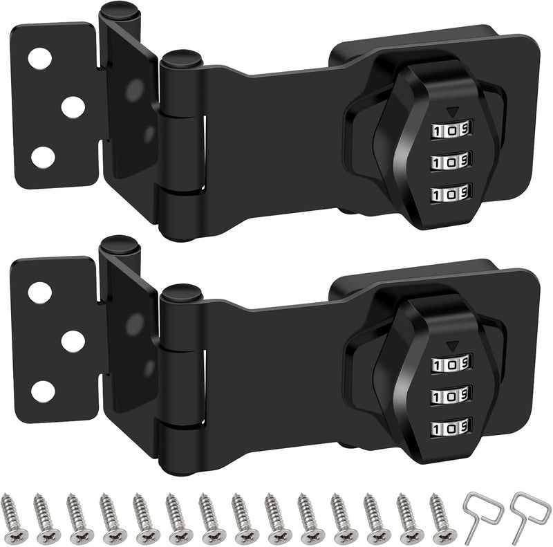 KIBBEH 2 Pack Password Rotary Hasp Locks, Collapsible Solid 304 Stainless Steel File Cabinet Lock Desk Drawer Lock, for 90 Degree and 180 Degree Drawers, Dabinets, Doors, Flip Barn Door, Outdoor (Black) - Image 1