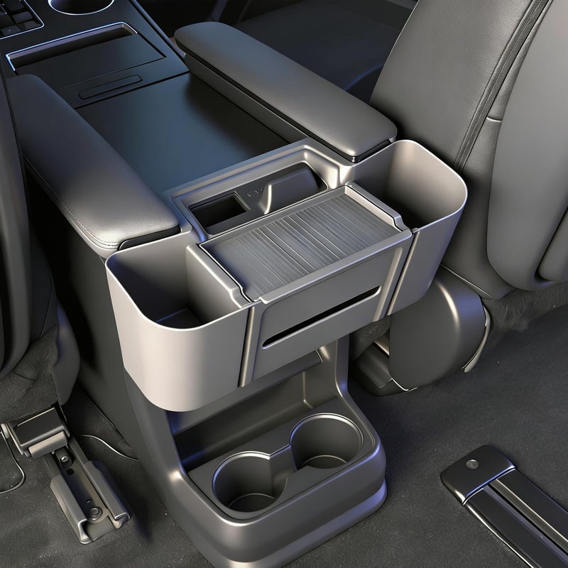 JYCDC is compatible with Toyota Sienna rear center armrest storage box,2026 2025 2024 2023 2022 second-row tissue box holder with side storage pockets, and rear seat phone tray interior trim (black). - Image 1