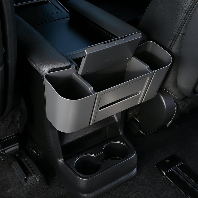 JYCDC is compatible with Toyota Sienna rear center armrest storage box,2026 2025 2024 2023 2022 second-row tissue box holder with side storage pockets, and rear seat phone tray interior trim (black). - Image 3