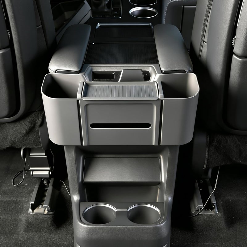 JYCDC is compatible with Toyota Sienna rear center armrest storage box,2026 2025 2024 2023 2022 second-row tissue box holder with side storage pockets, and rear seat phone tray interior trim (black). - Image 4