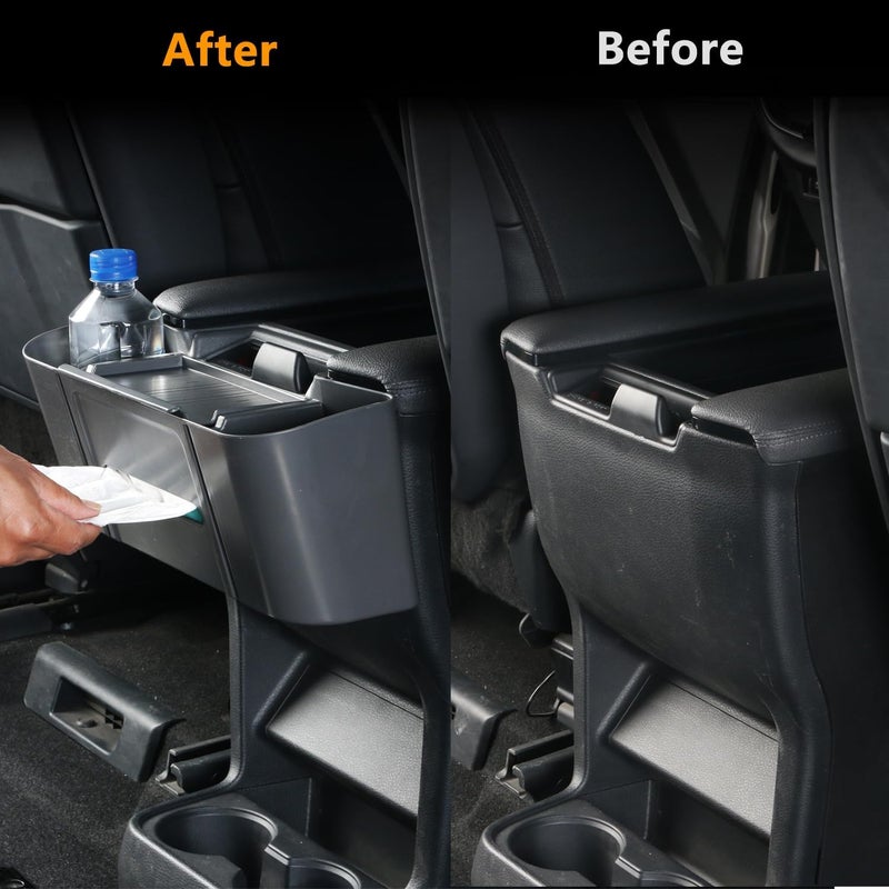 JYCDC is compatible with Toyota Sienna rear center armrest storage box,2026 2025 2024 2023 2022 second-row tissue box holder with side storage pockets, and rear seat phone tray interior trim (black). - Image 2