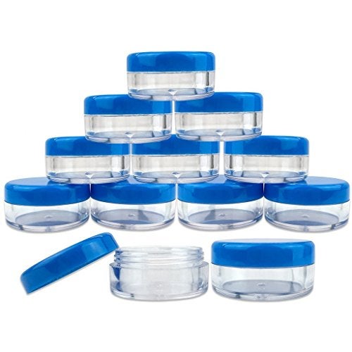 Beauticom 50 Empty 5 Grams Acrylic Clear Round Jars - BPA Free Containers for Cosmetic, Lotion, Cream, Makeup, Bead, Eye shadow, Rhinestone, Samples, Pot, Small Accessories 5g/5ml (BLUE LID) - Image 3