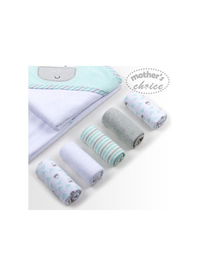 Mothers Choice - Cow Themed Hooded BabyTowel + 5-Pack Face Cloth Set – Essential for Baby Bath Time - Image 1