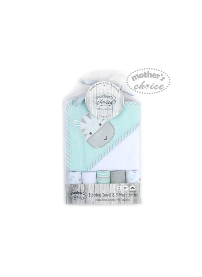 Mothers Choice - Cow Themed Hooded BabyTowel + 5-Pack Face Cloth Set – Essential for Baby Bath Time - Image 1