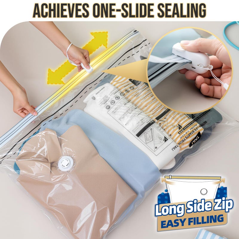 TAILI Vacuum Storage Bags 4 Pack, LONG SIDE ZIP (2 Large+2 Jumbo), Multi-Size Vacuum Seal Bags for Clothing, Storage Bulky Beddings, Blankets and Clothes, Space Saver for Closet Organization - Image 4