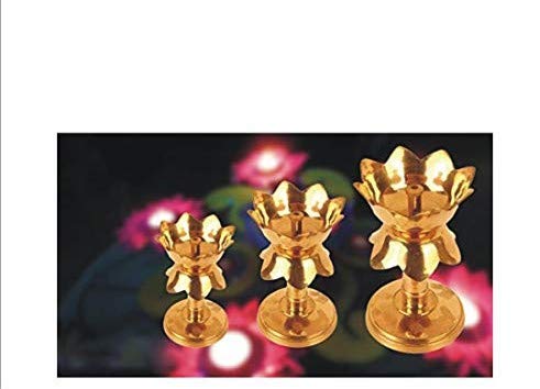 ROLIMOLI Rolimoli Brass Lotus Design Akhand Jyot Diwali Diya Pack of 3 - Image 2