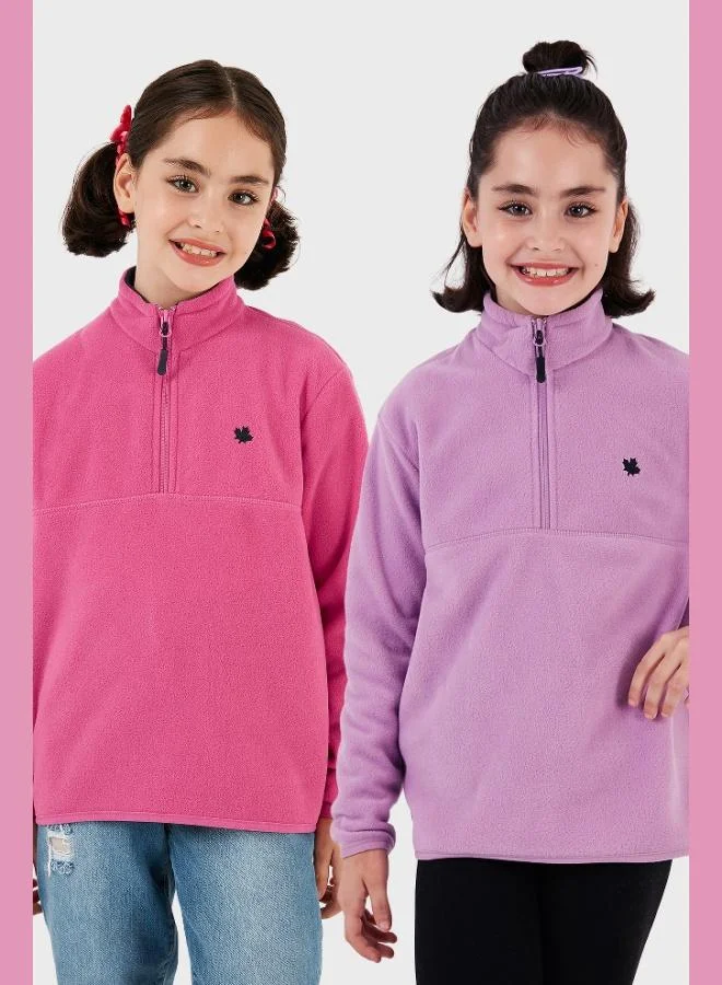 Lela Lela Soft Texture Zippered Stand Collar Raised 2-Pack Polar Kids POLAR 5905002S2