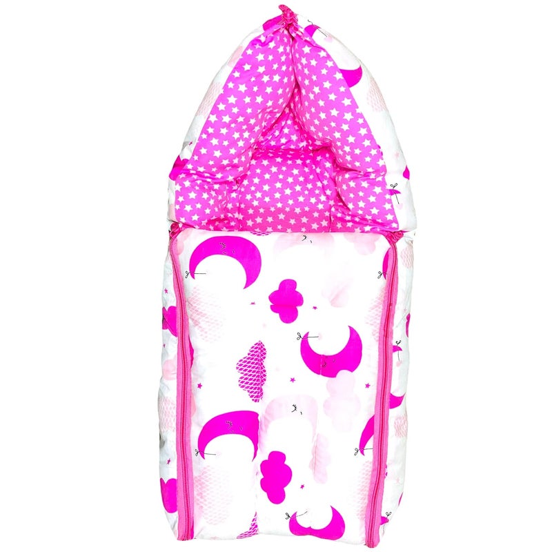 Kid's Charm Kids Charm CloudMoon 3 in 1 Babys Cotton Bed Cum Carry Bed Printed Baby Sleeping BagBaby BedInfant Portable for Unisex Easily Portable Light Weight to Carry for New Born 04 Months Old Pink - Image 1