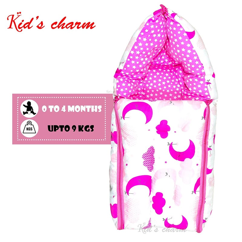 Kid's Charm Kids Charm CloudMoon 3 in 1 Babys Cotton Bed Cum Carry Bed Printed Baby Sleeping BagBaby BedInfant Portable for Unisex Easily Portable Light Weight to Carry for New Born 04 Months Old Pink - Image 4