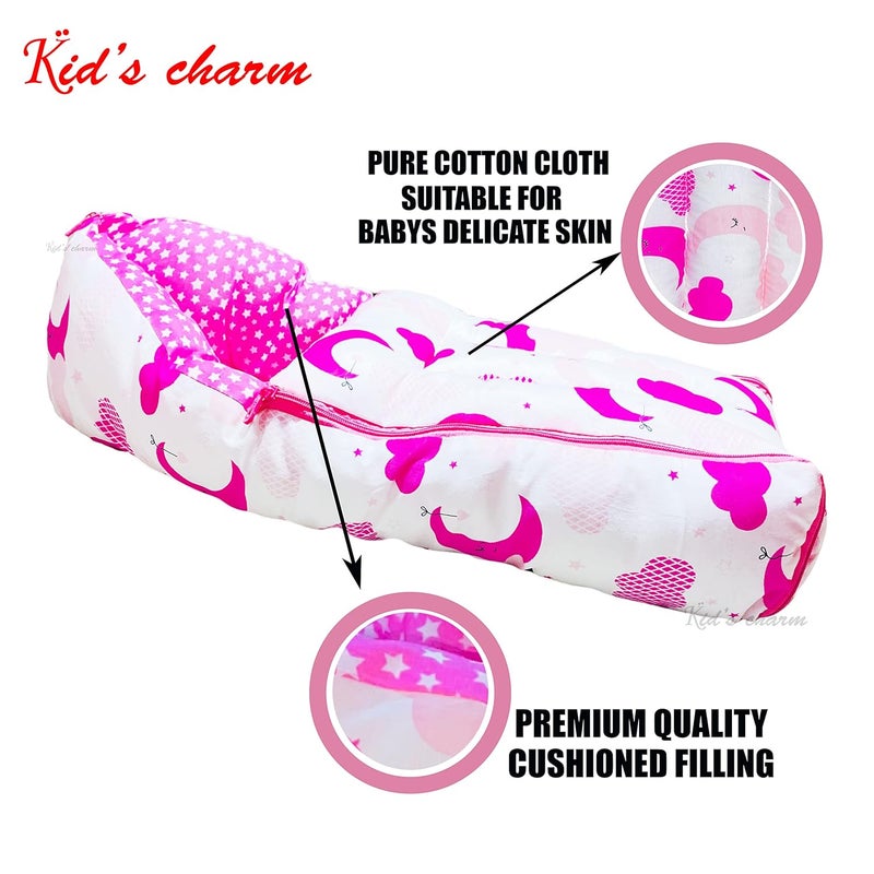 Kid's Charm Kids Charm CloudMoon 3 in 1 Babys Cotton Bed Cum Carry Bed Printed Baby Sleeping BagBaby BedInfant Portable for Unisex Easily Portable Light Weight to Carry for New Born 04 Months Old Pink - Image 2