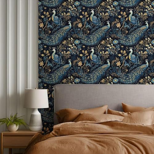 HOMEMATES Vintage Floral Peel and Stick Wallpaper Boho Floral Self-Adhesive Contact Paper for Bedroom, Wardrobe, Desktop – 45 x 304cm Removable Flower Wall Sticker (Peacock Blue) - Image 5