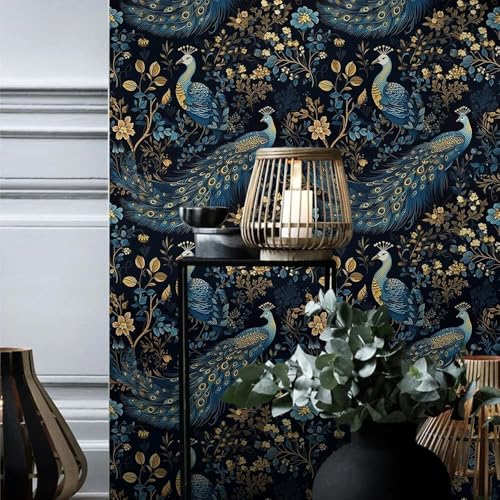 HOMEMATES Vintage Floral Peel and Stick Wallpaper Boho Floral Self-Adhesive Contact Paper for Bedroom, Wardrobe, Desktop – 45 x 304cm Removable Flower Wall Sticker (Peacock Blue) - Image 3