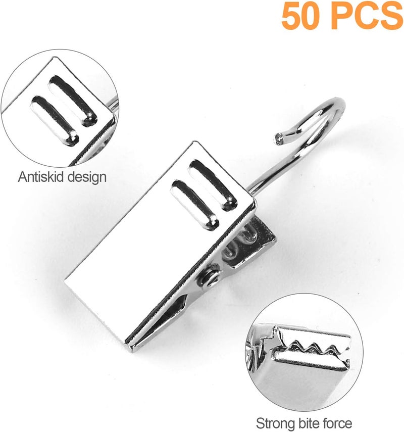 AJulyBee 50 PCS Curtain Hooks Heavy Duty Clips, Stainless Steel Shower Curtain Clip with Hook for Vendor Display Supplies, Home Decoration, Hanging Photos, Art Craft Display (Silver) - Image 4